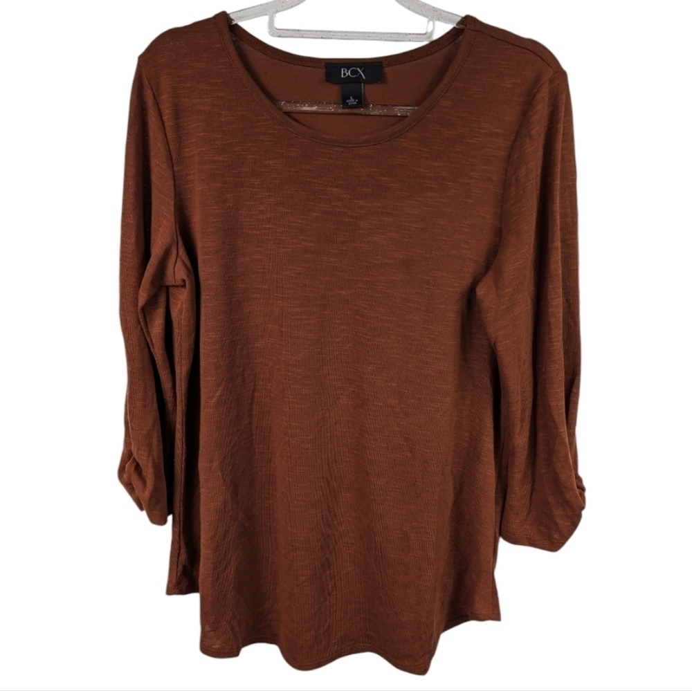 BCX Ruched Sleeve Lightweight Knit Sweater Sz L